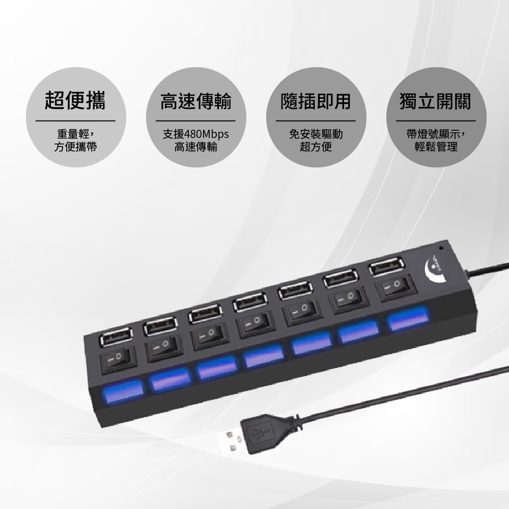 超便攜高速傳輸隨插即用獨立開關重量輕,方便攜帶支援480Mbps高速傳輸免安裝驅動超方便帶燈號顯示,輕鬆管理