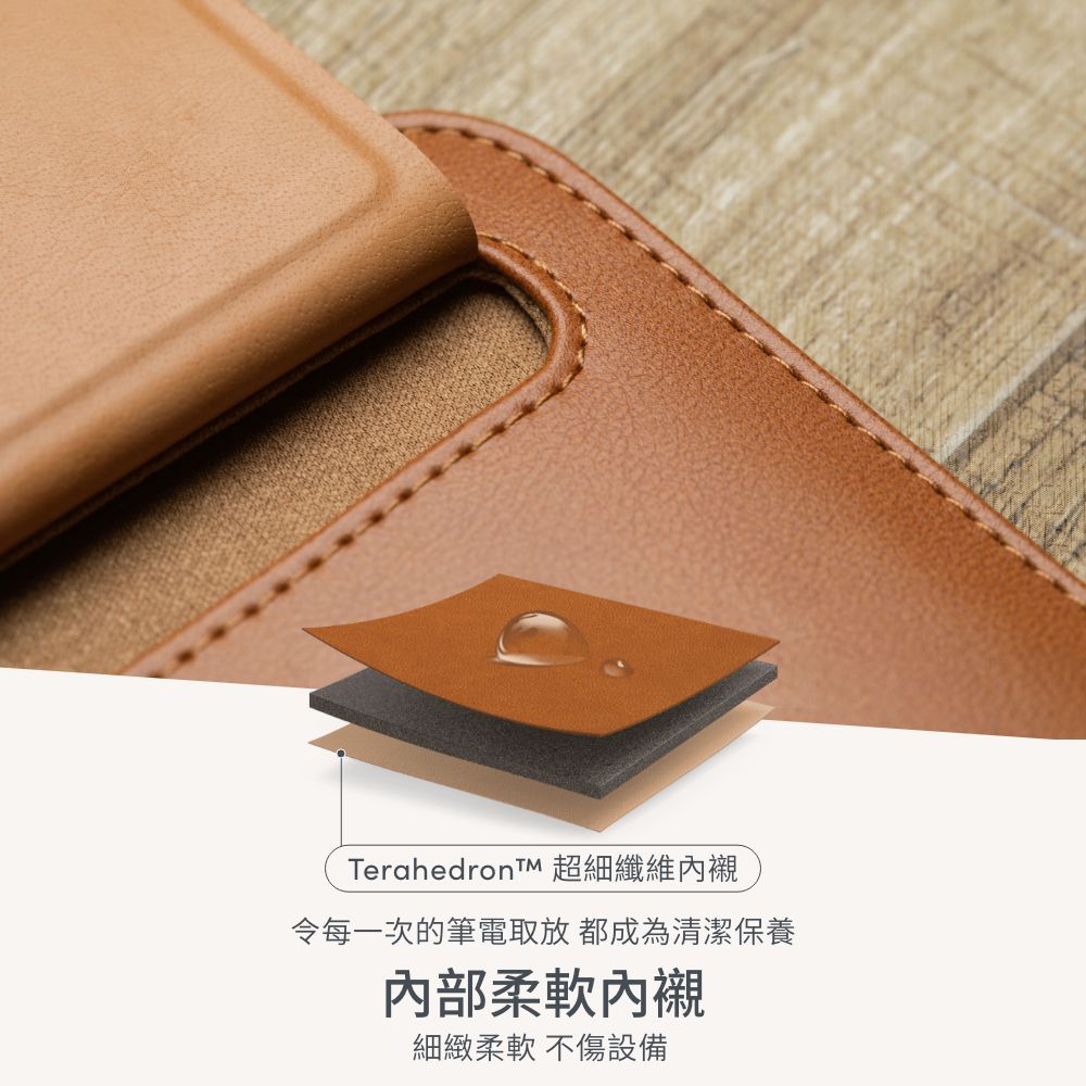 TerahedronTM 超細纖維內襯令每一次的筆電取放都成為清潔保養內部柔軟內襯細緻柔軟 不傷設備