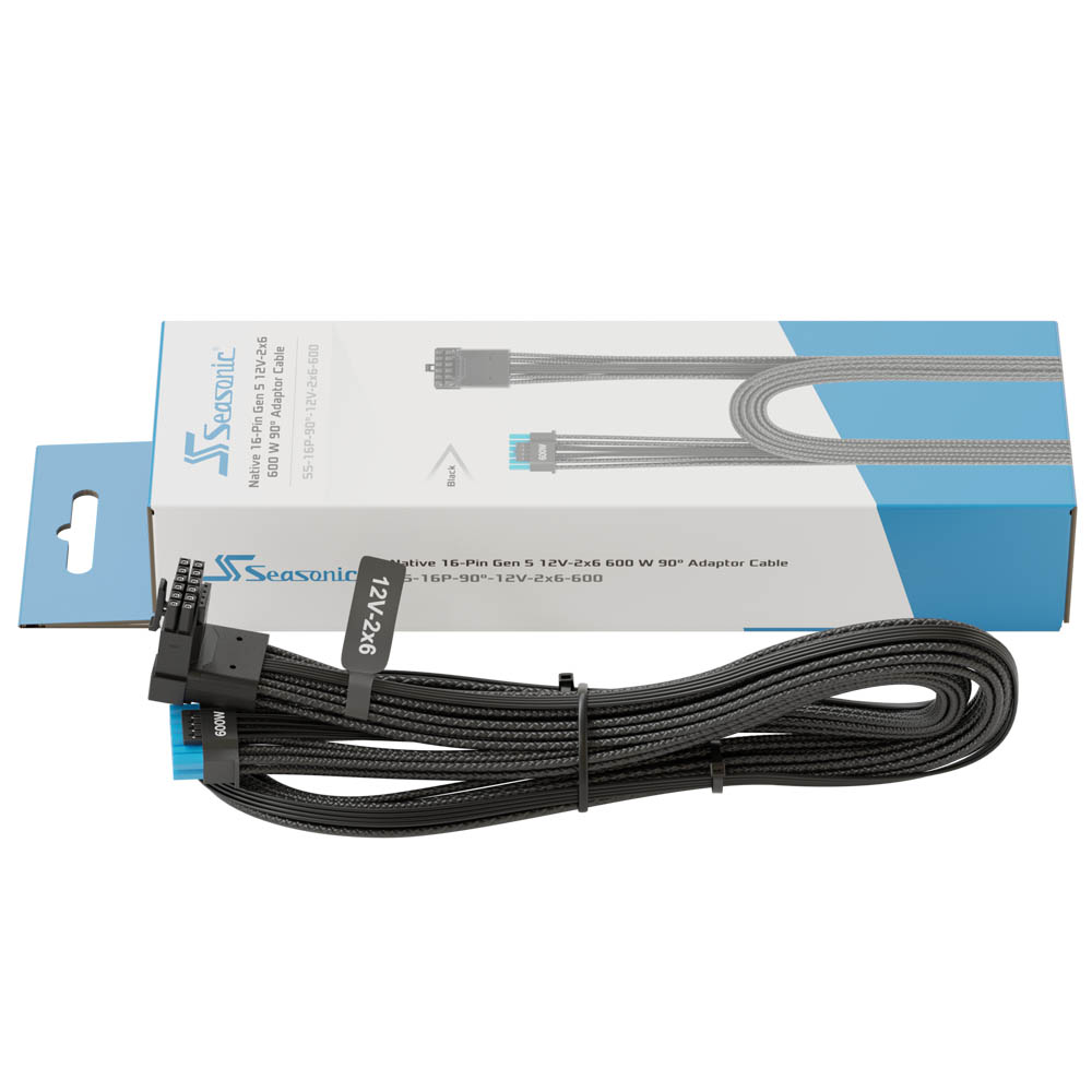 Na 600 W 90 Adaptor Cable-Seasonic12V-Black-90-2x6-600tive 16-Pin Gen 5 12V-2x6 600 W 90 Adaptor Cable