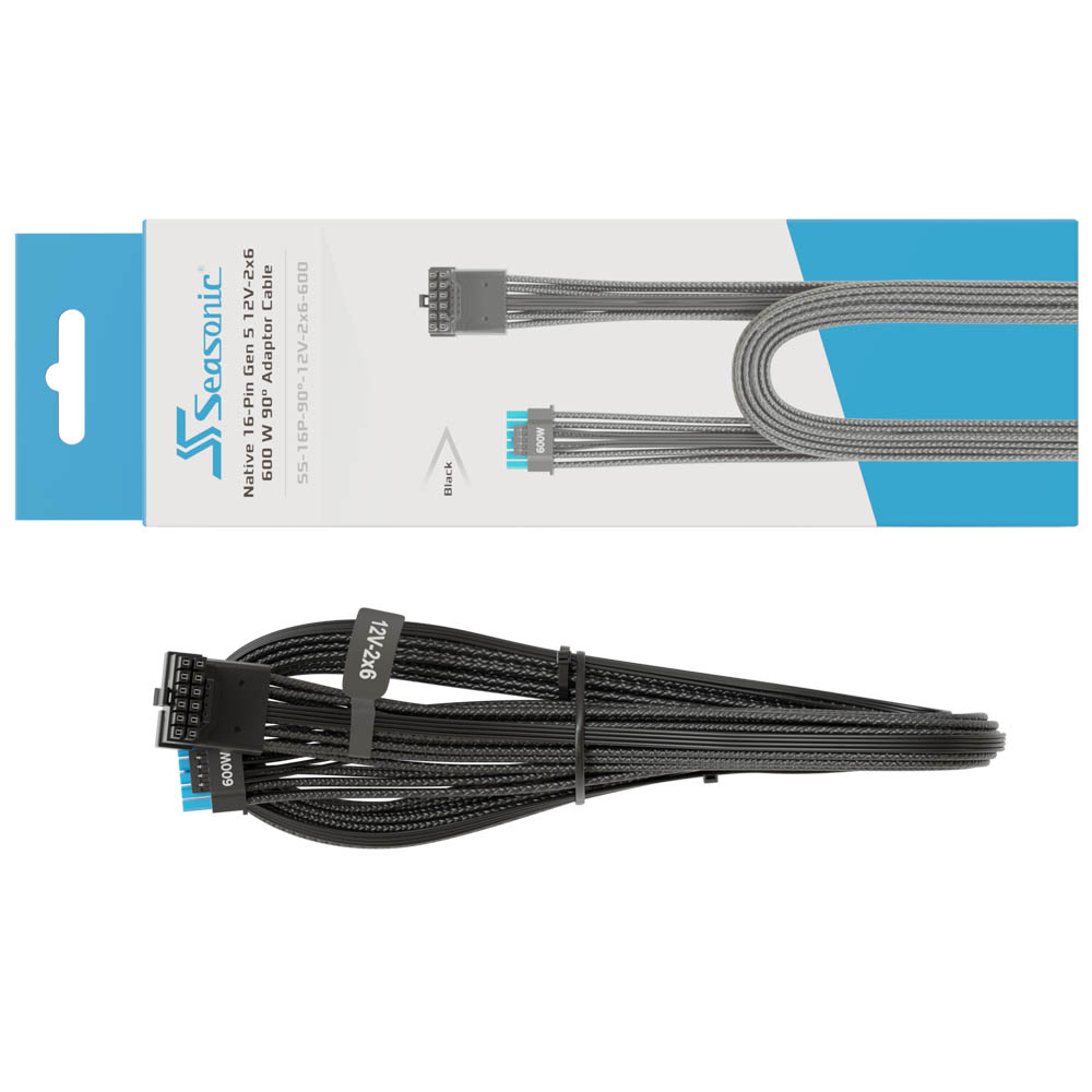 SeasonicNative 16-Pin Gen 5 12V-600 W 90 Adaptor Cable-16P-90-12V-2x6-600Black600W